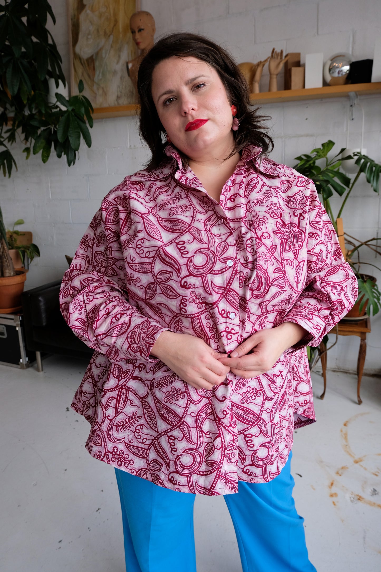 KOMI EASY UNISEX BUTTON-UP | LILAC VINE -READY TO SHIP- SIZE 2X/3X