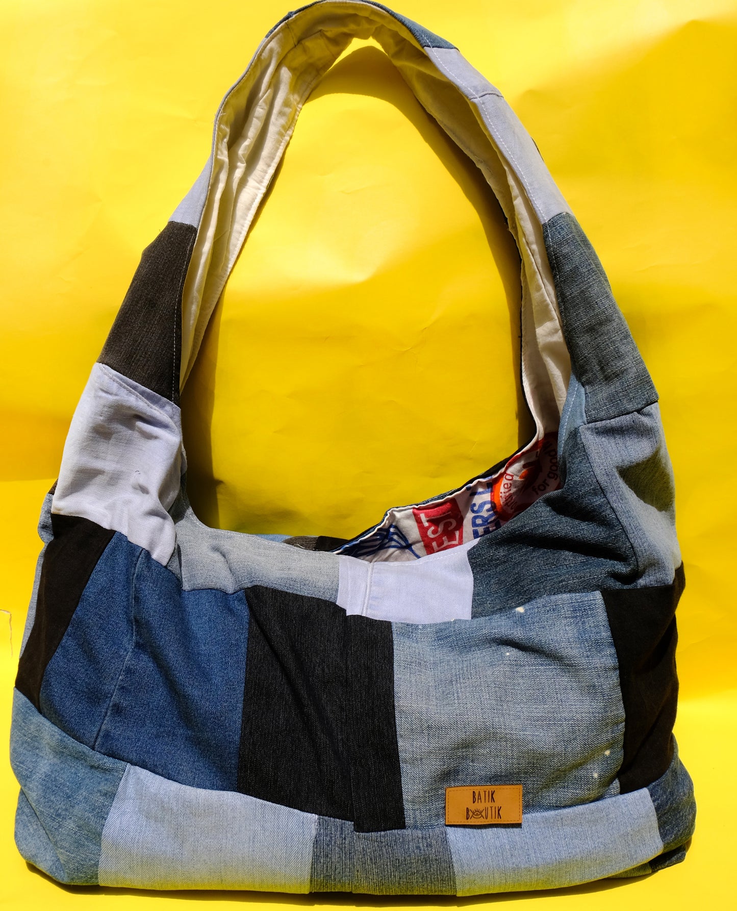 Oversized Reversible Denim Patchwork Crossbody Bag
