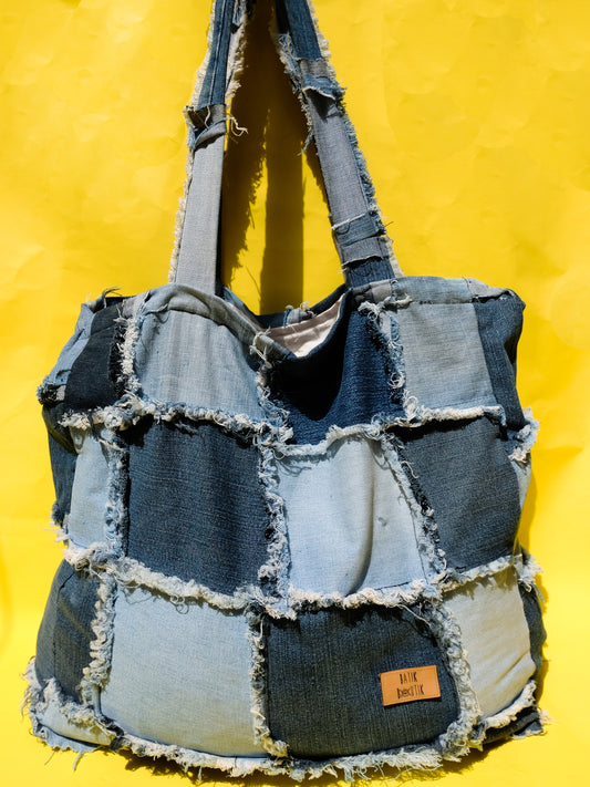 Denim Patchwork Tote Bag