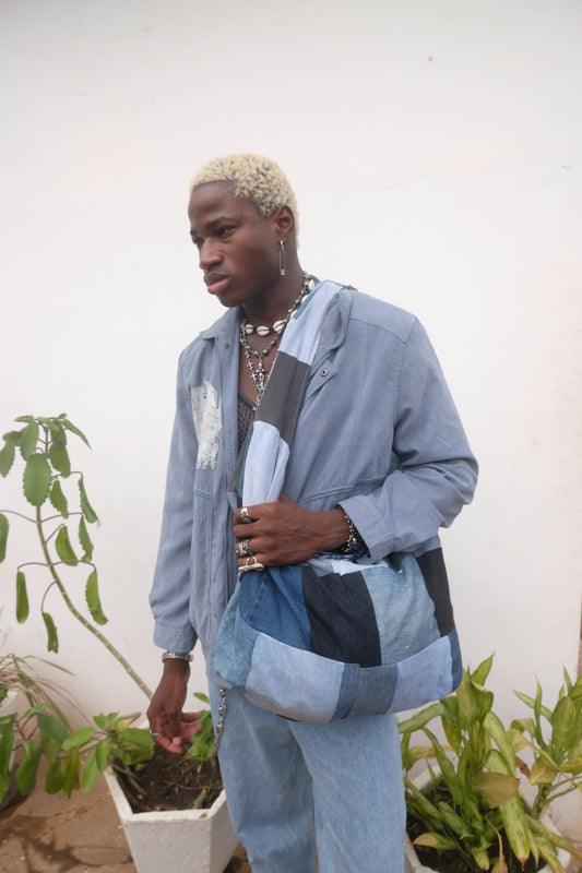 Oversized Reversible Denim Patchwork Crossbody Bag