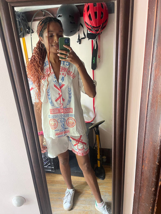 RECYCLED FLOUR SACK SHIRT AND SHORTS