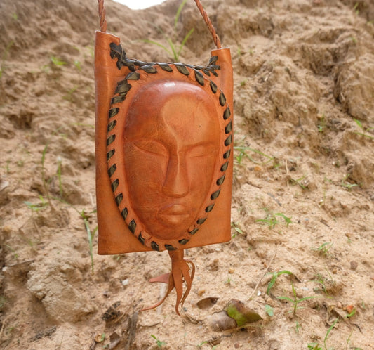 LEATHER POUCH PURSE | MASK FACE | SABLE
