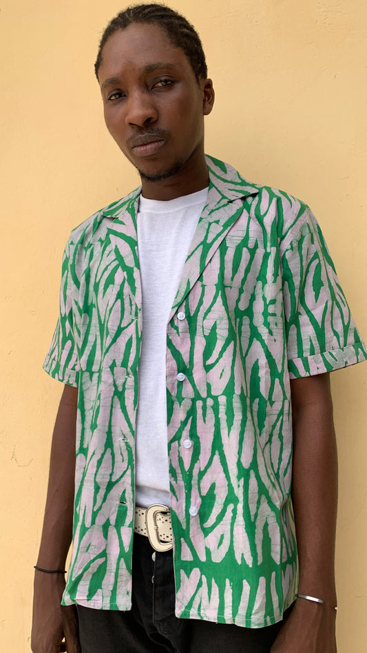 CAPE COAST BOWLING SHIRT| TIGER STRIPE | KEY LIME| READY TO SHIP- SIZE XL