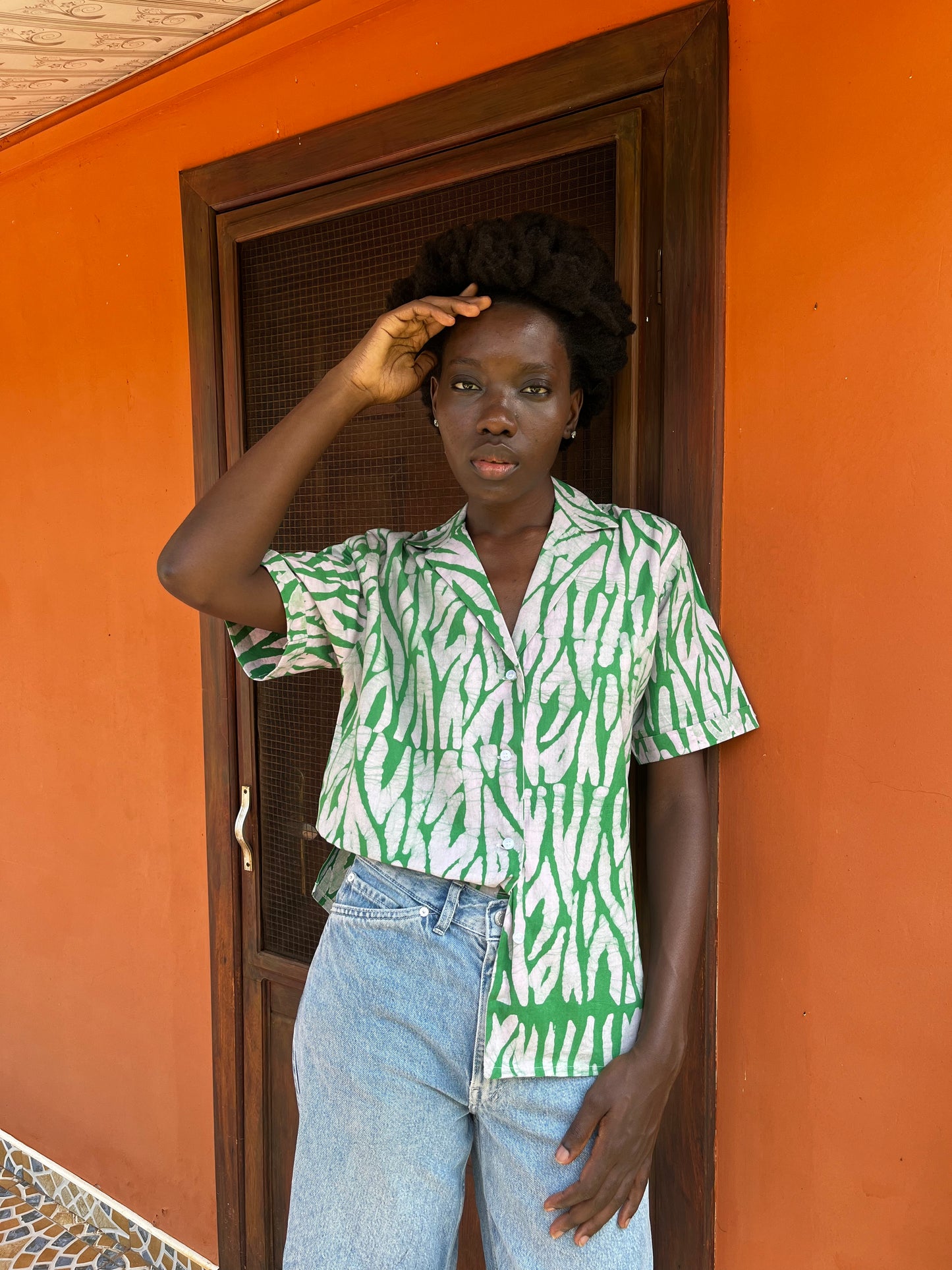 CAPE COAST BOWLING SHIRT| TIGER STRIPE | KEY LIME| READY TO SHIP- SIZE XL