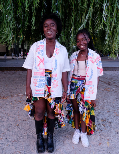 RECYCLED FLOUR SACK TEE | CAPE COAST UNISEX BOWLING SHIRT-READY TO SHIP-SIZE SMALL