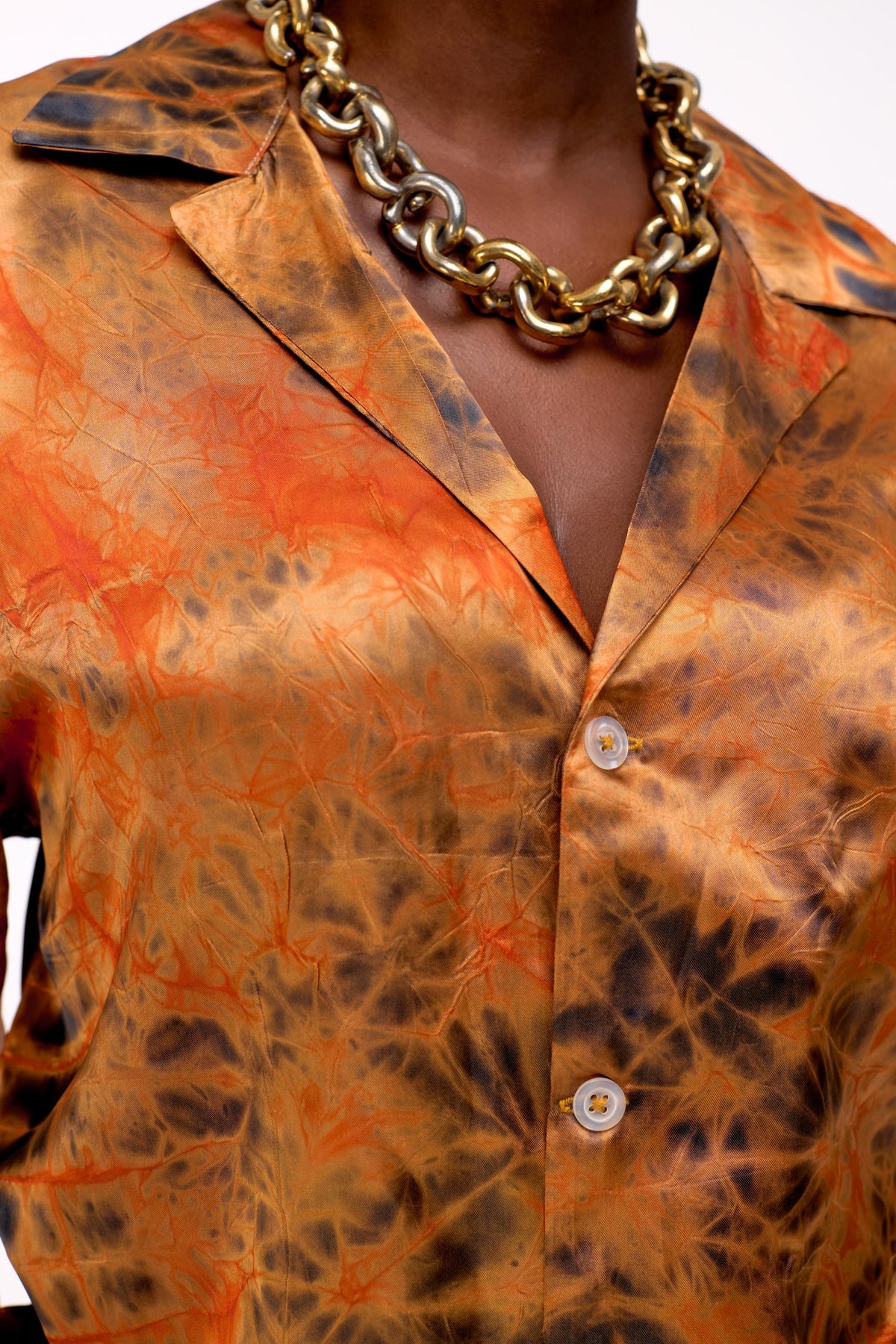 UNISEX CAPE COAST UNISEX BOWLING SHIRT | ADIRE RUST