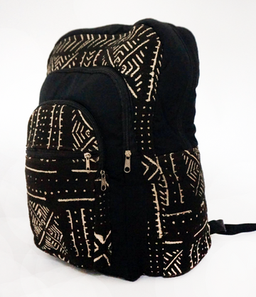 Mali mudcloth and leather back pack.
